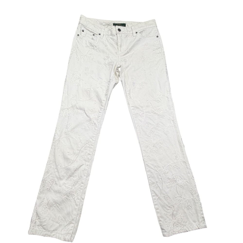 Lauren Ralph Lauren Jeans Women 6 White Modern Skinny Ankle Floral Embroidered